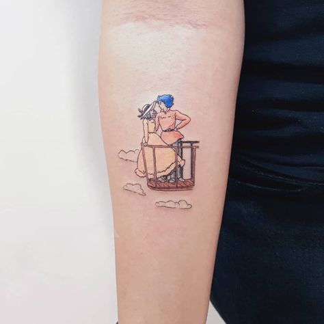 Howl 💙 Sophie . . . #howl #howlsmovingcastle #miyazaki #studioghibli #hayaomiyazaki #minimaltattoo #sophiehatter #howltattoo… | Instagram Hayao Miyazaki Tattoo, Howl's Moving Castle Tattoo, Miyazaki Tattoo, Howl Sophie, Small Colorful Tattoos, Simple Line Tattoo, Wrong Decision, Castle Tattoo, Colorful Tattoos