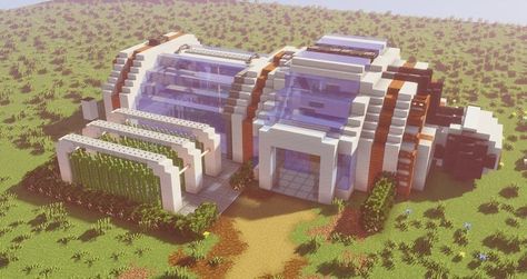 Minecraft Modern Greenhouse, Minecraft Space Station Ideas, Minecraft Sci Fi Base, Sci Fi Greenhouse, Futuristic Base Minecraft, Minecraft Space Base, Minecraft Lab Ideas, Space Minecraft Builds, Sci Fi Minecraft