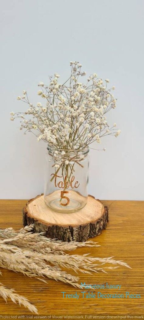 Luxurious Table Decoration Pieces | Garden Design Inspirations | Unique table decorations | Glass Centrepieces For Weddings Diy, Wedding Table Decorations Fairy Lights, Mason Jar Wedding Ideas, Jars Wedding Decorations, Candle Jar Centerpieces, Unique Table Decorations, Ffa Banquet, Jar Centerpiece Wedding, Bff Wedding