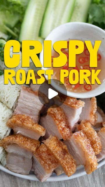 Ken T on Instagram: "Wanna learn how to make the tastiest and easiest crispy roast pork at home with just seven ingredients?!  Watch the whole video to learn how!   Ingredients: Skin-On Center Cut Pork Belly Kosher Salt Five Spice Powder Garlic Powder Sugar White Pepper Salt  Full recipe and air fryer cooking method is on my blog:  https://feedthepudge.com/crispy-roast-pork-thit-heo-quay/  #porkbelly #crispypork #chinesebbq" Crispy Roast Pork, Heo Quay, Air Fryer Cooking, Brown Sugar Chicken, Asian Dish, Five Spice, Powder Sugar, Five Spice Powder, Roast Pork