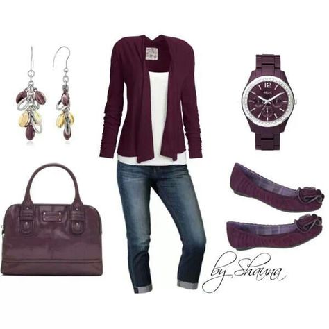 Like the color of this outfit Purple Fall Outfit, Casual Chique, Outfit Mujer, Purple Outfits, Female Fitness, Eggplant Purple, Handbags Online, Bag Style, Outfit Casual