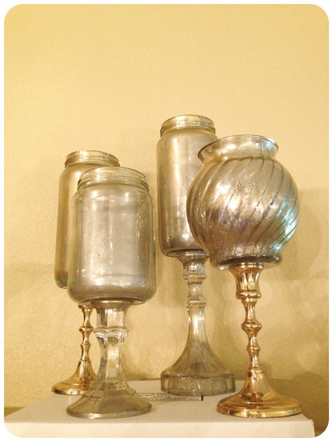 Mercury Glass Candlesticks, Mason Jar Wine Glass, Glass Candlesticks, Mercury Glass, Decor Crafts, My Blog, Mason Jars, Wine Glass, Craft Ideas