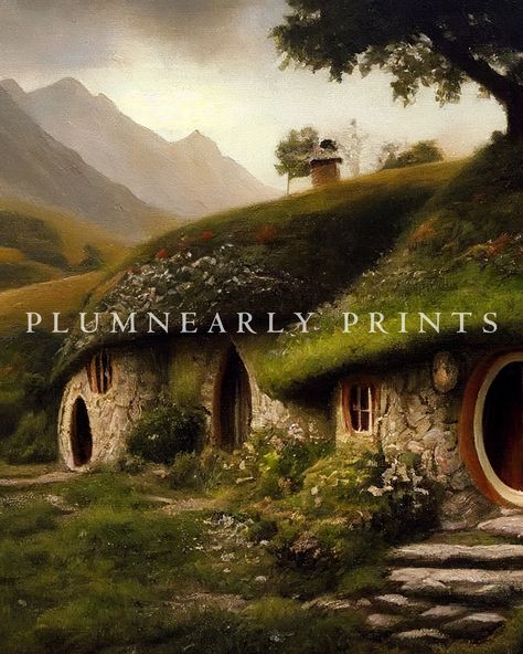 Hobbitcore Decor, Hobbit Art, House Wall Art, Stone Facade, Hobbit Hole, Hobbit House, Earth Homes, The Shire, Landscape Poster