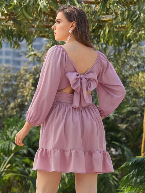 Plus Ruched Bust Bow Back Dress | SHEIN USA Bow Frocks For Women, Party Dress For Chubby Ladies, Birthday Dresses Plus Size, Plus Size Bday Outfit, English Dresses For Ladies, Dresses For Chubby Women, Dress For Chubby Ladies, Dress For Chubby, Bday Dress