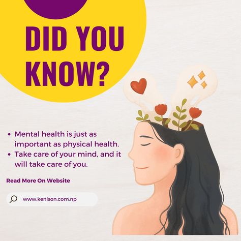 Did you know? Mental health is just as important as physical health. Take care of your Mental Health. #facts #DidYouKnow #mentalhealth #UnderstandingMentalHealth #psychiatristinnepal #drkenisonshrestha Physical Health, Take Care, Take Care Of Yourself, Health Tips, Did You Know, Fun Facts, Physics, Health, Instagram