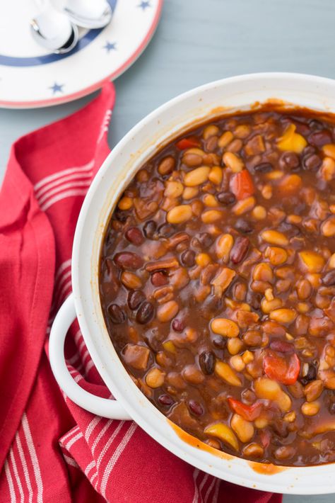 Seven Bean Casserole Mixed Bean Recipes, Baked Bean Recipe, Baked Bean Casserole, Bean Recipe, Canned Butter, Baked Bean Recipes, Potluck Dishes, Beans Recipe, Bean Casserole