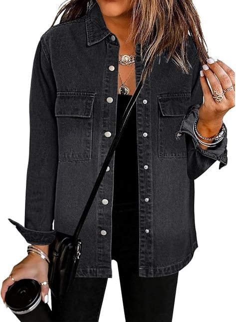 luvamia 2024 Jean Jackets for Women Fashion Oversized Button Down Denim Jacket Western Fall Shacket Jacket with Pockets  Product details Fabric type100% Cotton Care instructionsHand Wash Only Country of OriginChina  This is an Affiliate link promote. Jean Jackets For Women, Light Jean Jacket, Basic Long Sleeve Shirt, Black Jean Jacket, Oversized Jean Jacket, Fashion Oversized, Womens Denim Shirt, Jacket With Pockets, Classic Denim Jacket