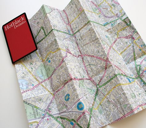 Hotblack fold out map Map Folding, Brochure Folds, Maps Aesthetic, Folded Maps, Map Symbols, Origami Envelope, Editorial Design Layout, Map Paper, Paper Pocket