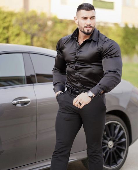 Muscular Men Fashion, Country Mens Fashion, Handsome Indian Men, Leather Fashion Men, Hot Biker Guys, Digital Dress, Mafia Boss, Satin Shirts, Hot Mommy