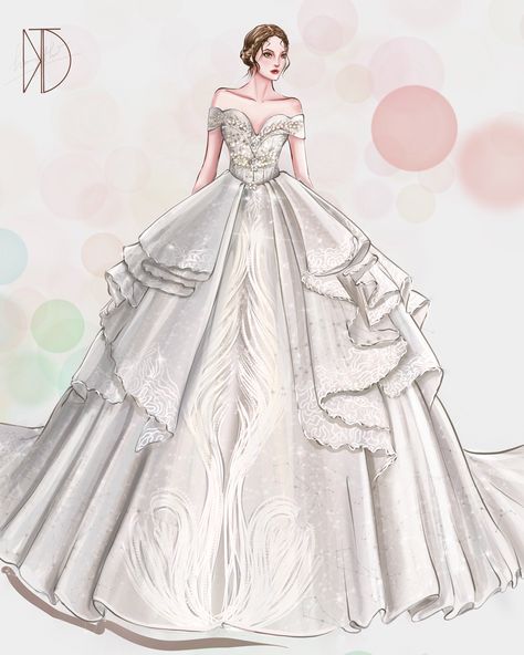 Digital Wedding Dress Illustration Wedding Dress Drawings, Wedding Dress Illustrations, Thali Decoration, Vip Dress, Wedding Dress Sketches, Artificial Food, Fashion Design Sketch, Dress Illustration, Fashion Design Collection