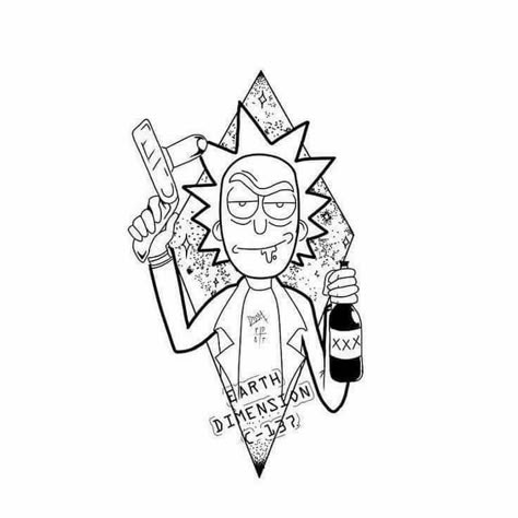 Cartoon Tattoo Ideas, Rick And Morty Tattoo, Rick And Morty Drawing, Rick And Morty Stickers, Skull Rose Tattoos, American Traditional Tattoo Ideas, Traditional Tattoo Ideas, Cartoon Tattoo, Cartoon Character Tattoos