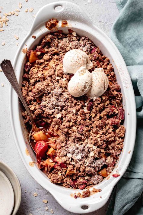 Homemade Apple Rhubarb Crisp (gluten-free option) Apple Rhubarb Crisp, Rhubarb Apple Crisp, Apple Rhubarb, Bojon Gourmet, Ice Cream For Breakfast, Rhubarb Crisp, Instant Breakfast, Fruit Crisp, Baked Fruit