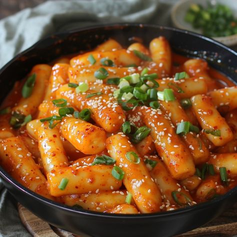 🌶️ Tteokbokki: Spicy, chewy, and absolutely delicious! 🌶️ #Tteokbokki #KoreanFood Tteokbokki (Spicy Rice Cakes) Ingredients: Rice cakes (500g) Fish cakes (200g, sliced) Water (2 cups) Gochujang (Korean chili paste, 2 tbsp) Gochugaru (Korean chili flakes, 1 tbsp) Soy sauce (2 tbsp) Sugar (1 tbsp) Green onion (2, chopped) Garlic (4 cloves, minced) Sesame oil (1 tsp) Instructions: In a pot, bring water, gochujang, gochugaru, soy sauce, sugar, and garlic to a boil. Add rice cakes and fish cak... Korean Chili Flakes, Korean Chili, Korean Chili Paste, Spicy Rice, Fish Cakes, Twisted Recipes, Spicy Korean, Chili Paste, Trending Recipes