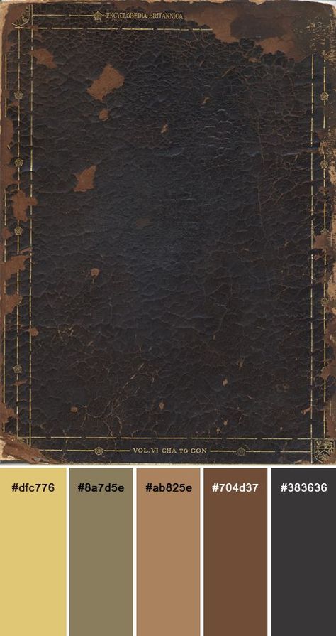 A dark old book cover color palette Old Book Color Palette, Detective Color Palette, Old Paper Color Palette, Steampunk Color Palette, Old Book Cover, Detective Game, Detective Books, Mary Shelley, Art Pencil