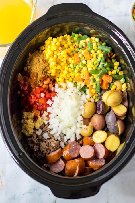 Cowboy Stew Crockpot, Beef Smoked Sausage, Smoked Sausage Potatoes, Grey Haircuts, Stew Easy, Cowboy Stew, Ground Beef Stews, Beef And Potato Stew, Canning Sweet Corn