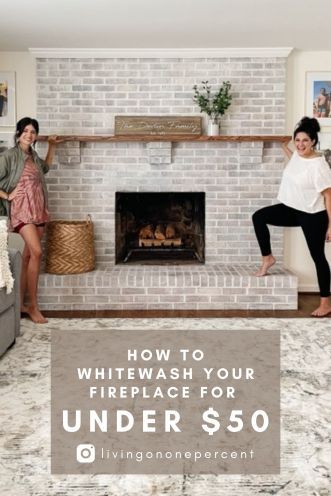 Painting Bricks On Fireplace, White Wash Fireplace With Wood Mantle, White Painted Brick Fireplace Makeover, Diy Paint Brick Fireplace, White Wash Chimney, How To White Wash A Brick Fireplace, Whitewash Brick Fireplace Diy, Brick Wash Fireplace, Brick Whitewash Fireplace