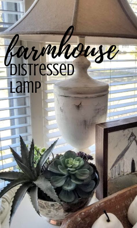 DIY Distressed Farmhouse Lamp | My Thrifty House Farmhouse Style Lamps, Farmhouse Lamp, Deconstructed Chair, Distressed Decor, Homemade Chalk Paint, Homemade Chalk, Farmhouse Lamps, House Lamp, Thrift Store Decor