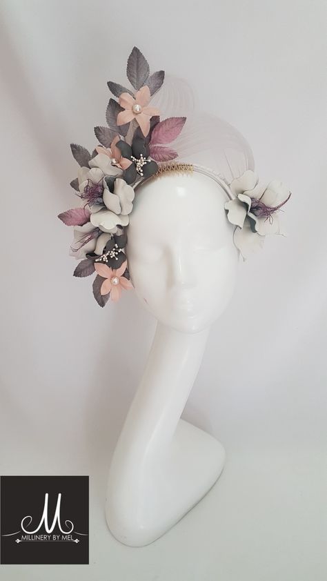 Millinery By Mel Leather floral fascinator Floral Fascinator, Floral Fascinators, Flower Headdress, Fascinator Headband, Elegant Hats, Head Jewelry, Millinery Hats, Fancy Hats, Leather Floral