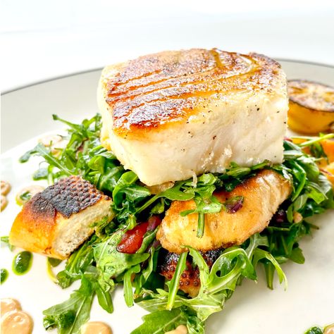 Alaskan Halibut, Halibut Recipes, Roasted Garlic Cloves, Website Menu, Recipe Email, Baby Arugula, Sherry Vinegar, Red Tomato, Hot Plates