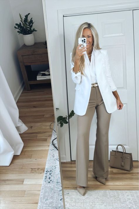 Peak Lapel Double Breasted … curated on LTK Classy White Blazer Outfit, White Blazer Outfit Casual Classy, Blazer Outfits Dressy Classy, White Blazer Outfit Dressy, Cream Blazer Outfits For Women, White Blazer Outfit Work, White Blazer Work, Long Blazer Outfit, Cream Blazer Outfit