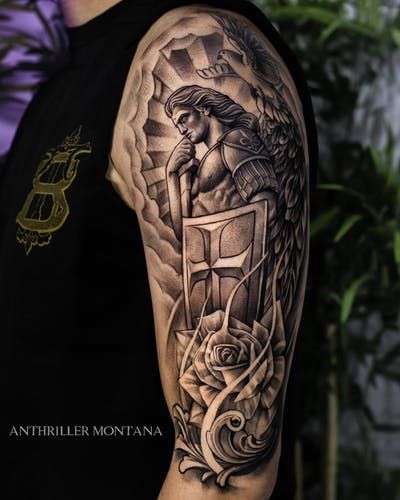 Saint Michael Tattoo, Archangel Michael Tattoo, St Michael Tattoo, Michael Tattoo, Soldier Tattoo, Archangel Tattoo, Christian Tattoo, Patriotic Tattoos, Spartan Tattoo