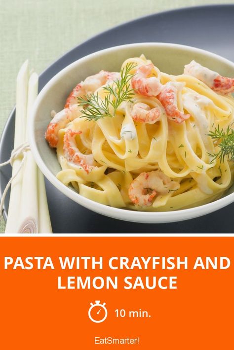 Pasta with crayfish and lemon sauce - quick recipe - simple dish - A recipe idea by EAT SMARTER | Dough, Herb, Seafood, Pasta, Quick, Quick #crab #recipes Crayfish Recipes, Lemon Sauce Recipe, Lobster Pasta, Stromboli Recipe, Crab Recipes, Lemon Sauce, Healthy Delicious, Food Shows, Lemon Recipes