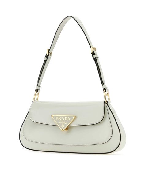 Prada White Leather Shoulder Bag | italist Designer Shoulder Bags For Women, Prada White Bag, White Luxury Bag, Prada Bag Aesthetic, Purses Aesthetic, Prada Clothes, Prada Purse, Luxury Shoulder Bags, Classy Purses