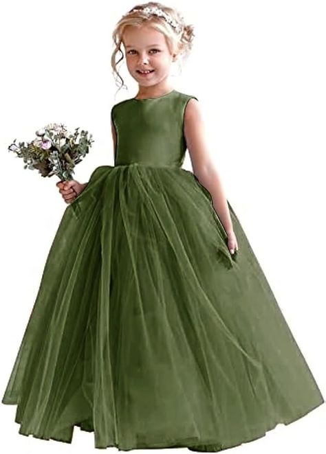 Amazon.com: SDRESS Flower Girl Dresses for Wedding Satin and Tulle Princess Pageant Dresses Party Ball Gowns with Bow-Knot Emerald Green US12: Clothing, Shoes & Jewelry Sage Flower Girl Dress, Flower Girl Dresses Floor Length, Green Flower Girl Dresses, Flower Girl Gown, Green Tulle, Dresses For Wedding, Wedding Flower Girl, Princess Wedding, Dresses Party