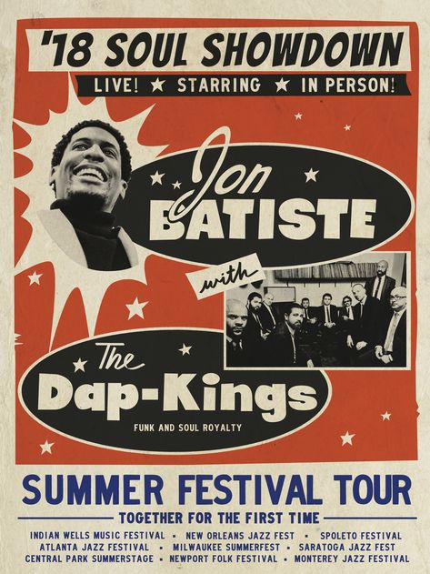 Jon Batiste with the Dap-Kings - Summer Tour — The Dap-Kings Recital Poster, Tour Design, Jon Batiste, Gig Poster, Vintage Poster Design, Stephen Colbert, Concert Poster, Summer Tour, Tour Posters