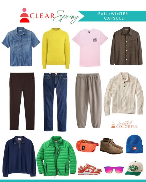 Men’s Capsules Fall/Winter 2024 — Created Colorful Created Colorful, Men's Capsule Wardrobe, Clear Spring, Spring Capsule, Fall Winter 2024, Every Color, Cozy Flannel, Color Analysis, Winter 2024