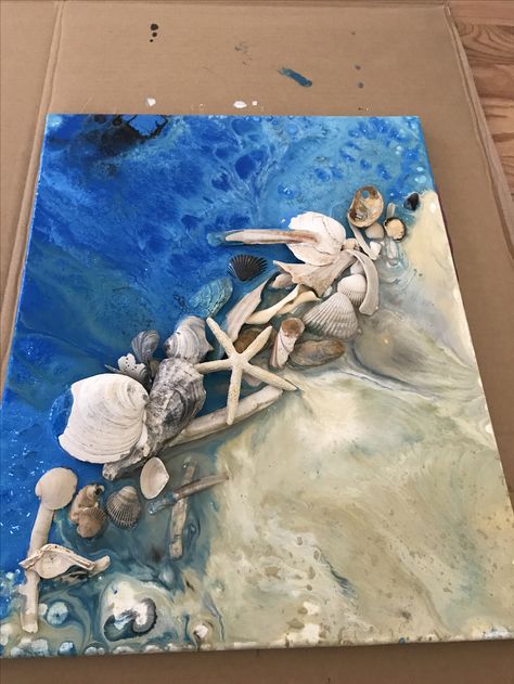 Paintings With Seashells, Sea Shells Painting On Canvas, Beach Painting With Shells, Painting With Shells On Canvas, Seashell Painting On Canvas, Sea Shell Canvas Art, Sea Shell Painting On Canvas, Seashell Canvas Art, Painting With Seashells