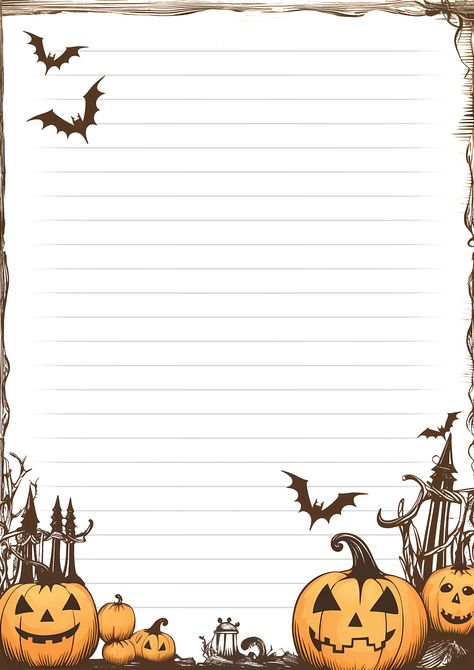 Halloween Writing Paper, Lined Paper Template, Halloween Coloring Pictures, Halloween Writing Prompts, Free Writing Paper, Halloween Writing, Creepy Pumpkin, Writing Paper Printable Stationery, Free Printable Stationery