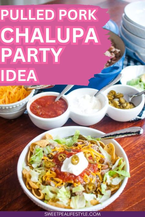 Make your next dinner party unforgettable with these delicious pulled pork chalupas! This easy recipe is perfect for a Taco Tuesday party or a chalupa-themed fiesta. Serve with all the toppings and let your guests customize their own chalupas. With tender, flavorful pulled pork as the star of the meal, you’ll have a winning dish that’s sure to impress! Chalupas Recipe, Chalupa Recipe, Taco Tuesday Party, Easy Dinner Party Recipes, A Crowd Of People, Toppings Bar, Traditional Mexican Food, Crowd Of People, Salad Meal Prep