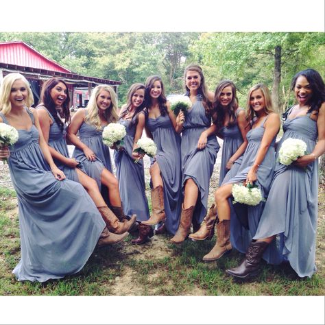 Gray bridesmaids dresses Cowboy boots Southern weddings Navy Blue Bridesmaid Dresses With Cowboy Boots, Dusty Blue Bridesmaid Dresses With Cowboy Boots, Barn Wedding Bridesmaid Dresses Cowboy Boots, Country Wedding Dresses With Boots Bridesmaid, Cowboy Boots Bridesmaids Long Dress, Long Bridesmaid Dress With Cowboy Boots, Bridesmaid Dresses Country Wedding, Bridesmaids In Cowboy Boots, Long Bridesmaid Dresses With Boots