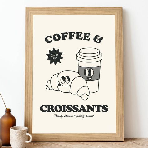 Coffee And Croissants Print #paintingfood #webdesign🍬 Croissant Branding, Food Logo Ideas Creative, Food Logo Ideas, Logo Ideas Creative, Diner Design, Coffee And Croissants, Cafe Logos, Coffee Prints, Kitchen Breakfast Bar