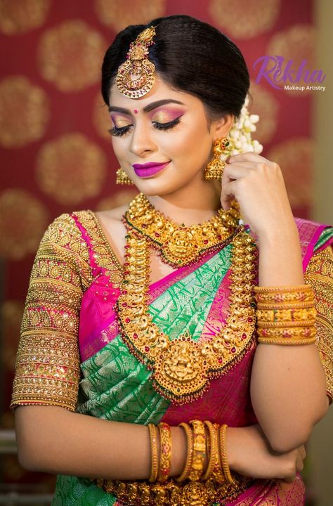 Photo By Rekha Makeup Artist - Bridal Makeup Wedding Blouse Designs Bridal Collection, Blouse Designs Bridal, Organizer Ideas, Pattu Saree Blouse Designs, Wedding Saree Blouse, Wedding Saree Blouse Designs, Bride Photography Poses, Wedding Saree Collection, Blouse Back Neck Designs