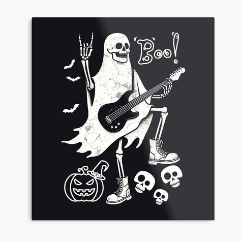 Get my art printed on awesome products. Support me at Redbubble #RBandME: https://www.redbubble.com/i/metal-print/Halloween-Ghost-Playing-Guitar-by-CreepyCornerArt/164027831.0JXQP?asc=u Ghost Playing Guitar, Guitar Metal, Halloween Music, Prints Wall, Halloween Prints, Halloween Ghost, Playing Guitar, Halloween Ghosts, Music Art