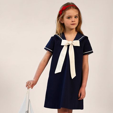 PEPA & Co. on Instagram: “Our beautiful mariner dress is a summer classic! This navy and white combination is so elegant and stylish while still being fun, cute and…” Traditional Girl, Vintage Kids Clothes, Clothes For Girls, Kids Frocks, Dresses For Girls, Frocks For Girls, Traditional Clothes, 인물 사진