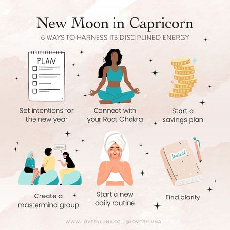 Love By Luna® on Instagram: "Tomorrow, December 23rd will be final New Moon of 2022, which will be in the sign of Capricorn. This lunation represents an opportunity to make solid plans for the new year and use ambition as a fuel to make our dreams a reality. During this time we can benefit from some of the constructive traits of Capricorn, such as discipline, wisdom, tenacity and resourcefulness ♑⁠ ⁠ The potent Capricorn energy will help us create order and focus on what’s really important, so w New Moon Capricorn, New Moon In Capricorn, Capricorn Energy, Moon Capricorn, Moon Healing, Healing Circle, Ritual Ideas, Moon In Capricorn, Sisters Of The Moon