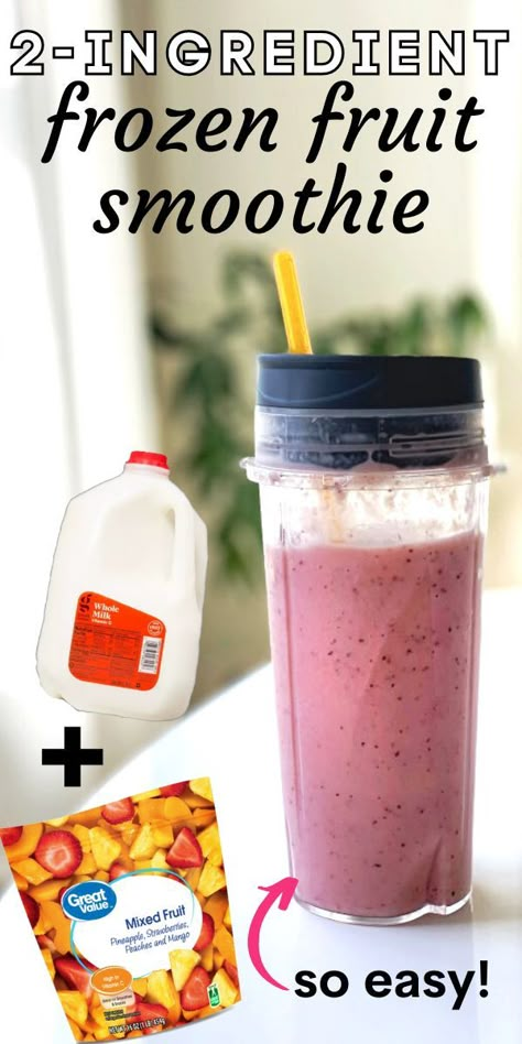 Easy 2-Minute 2-Ingredient Frozen Fruit Smoothie Frozen Fruit Smoothie Recipes, Frozen Fruit Smoothie, Smoothies Vegan, Blender Smoothie, Fruit Smoothie Recipes Healthy, Best Smoothie, Smoothie Recipes Healthy Breakfast, Two Ingredient, Protein Smoothie Recipes