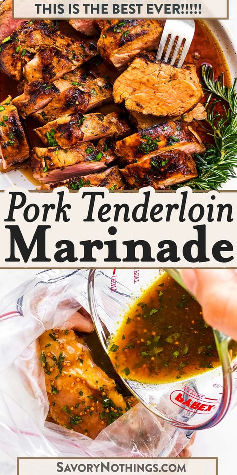 Pork Loin Marinade, Grilled Pork Tenderloin Recipes, Tenderloin Marinade, Pork Tenderloin Marinade, Baked Pork Tenderloin, Pork Loin Roast Recipes, Pork Marinade, Marinated Pork Tenderloins, Grilled Pork Tenderloin