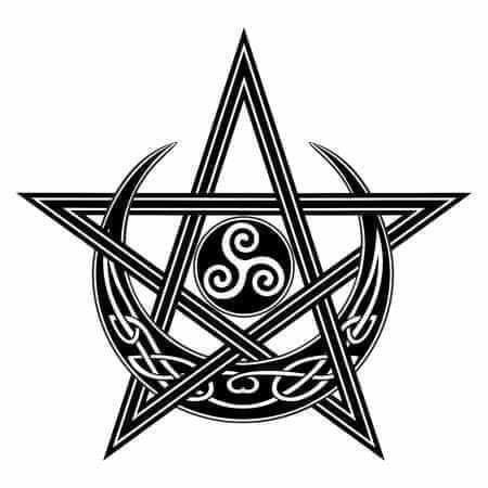 Wicca Tattoo, Druid Symbols, Pentagram Tattoo, Spiral Symbol, Pagan Tattoo, Witchcraft Symbols, Wiccan Tattoos, Triple Spiral, Celtic Moon