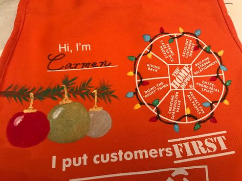 Home Depot Apron Art, Apron Decor, Home Depot Apron, Apron Art, Apron Ideas, Apron Design, Christmas Yard Art, Christmas Apron, Christmas Aprons