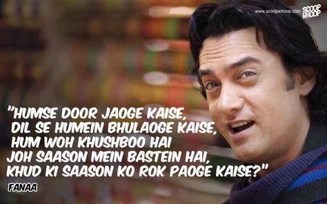 Thappad se dar nahi lagta sahab... Fanaa Film, Best Movie Dialogues, Romantic Dialogues, Love Dialogues, Filmy Quotes, Love Poem For Her, Brave Quotes, Movie Dialogues, Love Dive