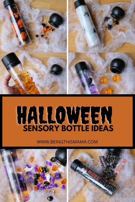 Halloween Sensory Bottles, Sensory Bottle Ideas, Sensory Tubes, Sensory Bottles Preschool, Toddler Sensory Bins, Sensory Bottle, Halloween Infantil, Sensory Wall, Halloween Sensory