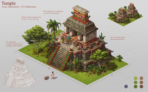 ArtStation - Aztecs - Concept Art - Forge of Empires, Manuel Vormwald Mayan Architecture Art, Aztec Building Concept Art, Aztec City Concept Art, Aztec Architecture Art, Mayan City Concept Art, Aztec Environment Concept Art, Aztec Fantasy Art, Aztec Temple Concept Art, Aztec Concept Art