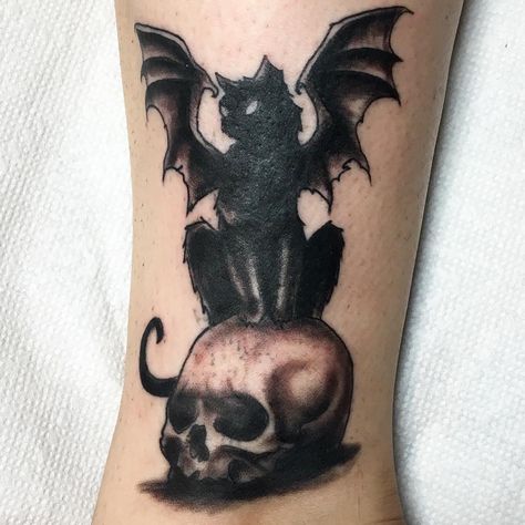 Bat On Knee Tattoo, Bat Tattoo Under Knee, Cute Demonic Tattoos, Mini Goth Tattoo, Goth Style Tattoo, Bat Above Knee Tattoo, Gothic Tattoo Ideas For Women, Bat Tattoo On Knee, Feminine Gothic Tattoo