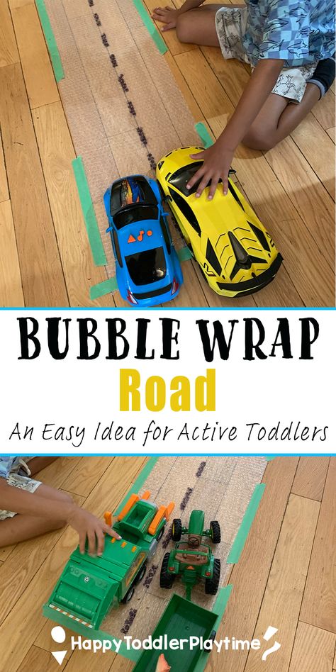 How to Make A Bubble Wrap Road - Happy Toddler Playtime Process Art Transportation, Road Safety Week Activities For Toddlers, Transportation Theme Infants, Road Safety Week Activities, Transportation Sensory For Toddlers, Transportation For Toddlers Activities, Transportation Science For Toddlers, Transportation Social Emotional, Bubble Wrap Activities For Toddlers