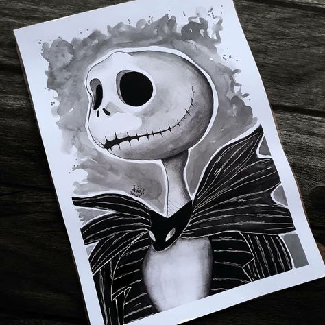 Jack Skellington Watercolor, Jack Skellington Painting, Jack Skellington Drawings, Skellington Drawing, Jason Voorhees Drawing, Jack Skellington Drawing, Spooky Watercolor, Halloween Crayons, Canvas Drawings