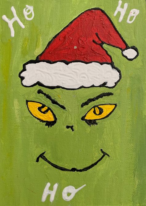 Grinch painting on flat canvas board. Bright colors. Grinch Painting, Christmas Canvas Art, Painting Stuff, Christmas Paintings On Canvas, Christmas Grinch, Fabric Brooch, Holiday Painting, Christmas Canvas, Diy Canvas Art Painting